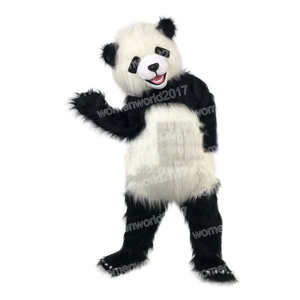 Disfraz de mascota peluda de panda de pelo largo de Halloween, trajes de personaje de dibujos animados de alta calidad, traje unisex para adultos, disfraz de Carnaval de Navidad