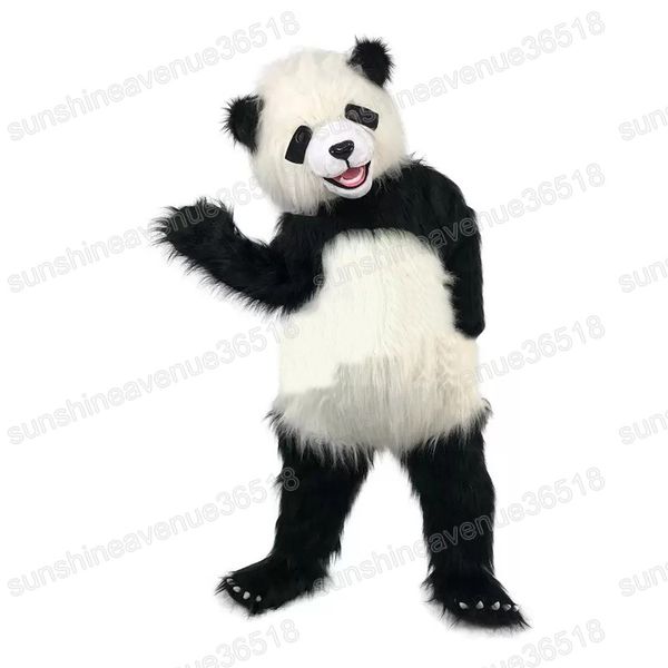 Halloween Long Hair Panda Mascot Costume Cartoon thème du personnage Carnaval Unisexe Taille de Noël Fête d'anniversaire de Noël Tenue de fantaisie