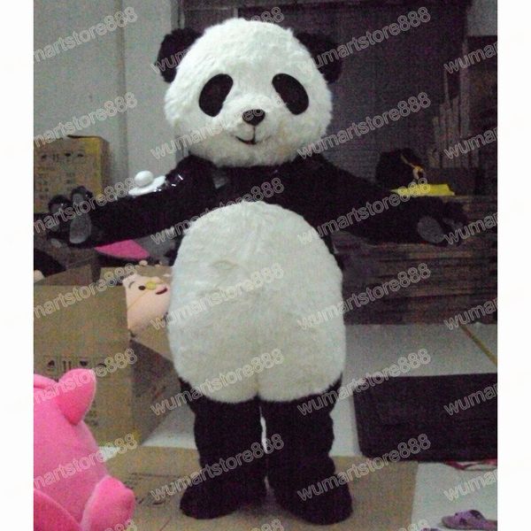 Disfraz de mascota de panda de peluche largo de Halloween Vestido de fiesta de lujo de Navidad de alta calidad Traje de personaje de dibujos animados Traje de carnaval unisex para adultos