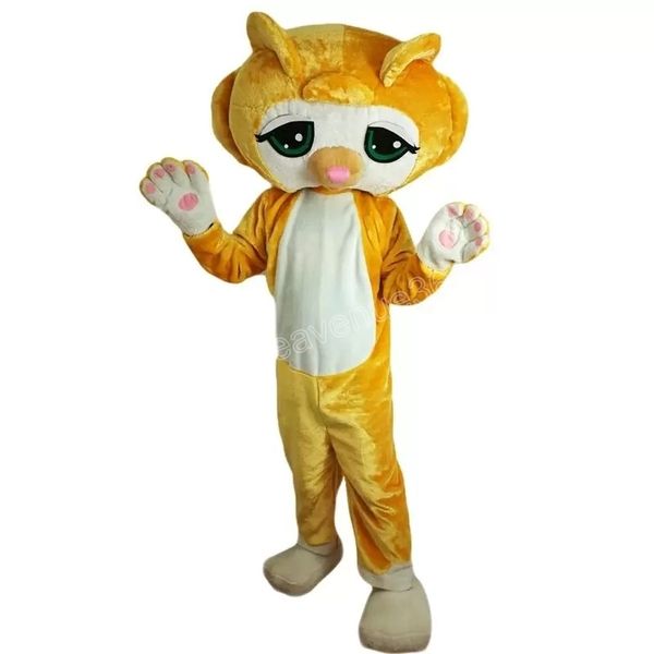 Costume de mascotte de chat jaune d'Halloween de haute qualité Personnaliser le personnage de thème d'anime de dessin animé unisexe adultes tenue de déguisement de carnaval de Noël