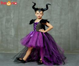 Halloween Maleficent Evil Dark Queen Girls Dutu Robe avec des cornes Wicked Witch Kids Cosplay Party Ball Bouche Costume Vêtements de fantaisie 23305186