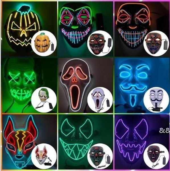 Masque d'Halloween LED Light Up Glowing Party Masques drôles La purge Année électorale Grand festival Cosplay Costume Fournitures Coser Face Sheild GWB1