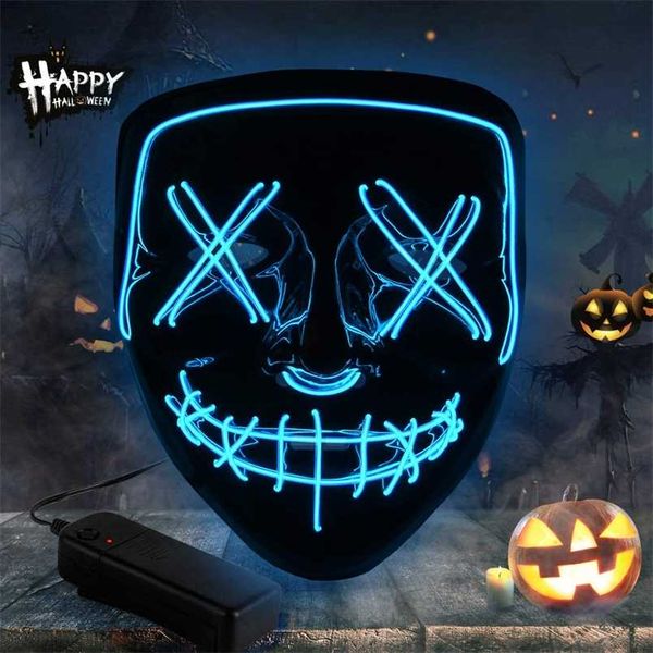 Masque Halloween a mené Maske Light Up Masques de fête Néon Maska Cospla Mascara Mascarillas Glow dans Dark Masque V pour Vendetta 211216