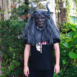 Máscara de Halloween Macho Evil Black Latex Mask Classic Character Cosplay Props Wearing Cow Head Hood Party Play Props Supplies