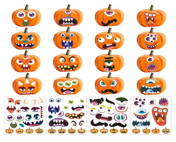 Autocollants Halloween Mask 24x28cm Party Face A Face Pumpkin Decorations Autocollant décor de maison pour enfants décalcomanies bricolage Halloween Decoration5158528