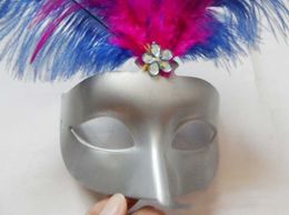 Halloween Mask Venetiaanse Maskers Maskerade Maskers Plastic Halve Gezichtsmasker Struisvogel Haarmasker Kerstmaskers DHL Gratis verzending