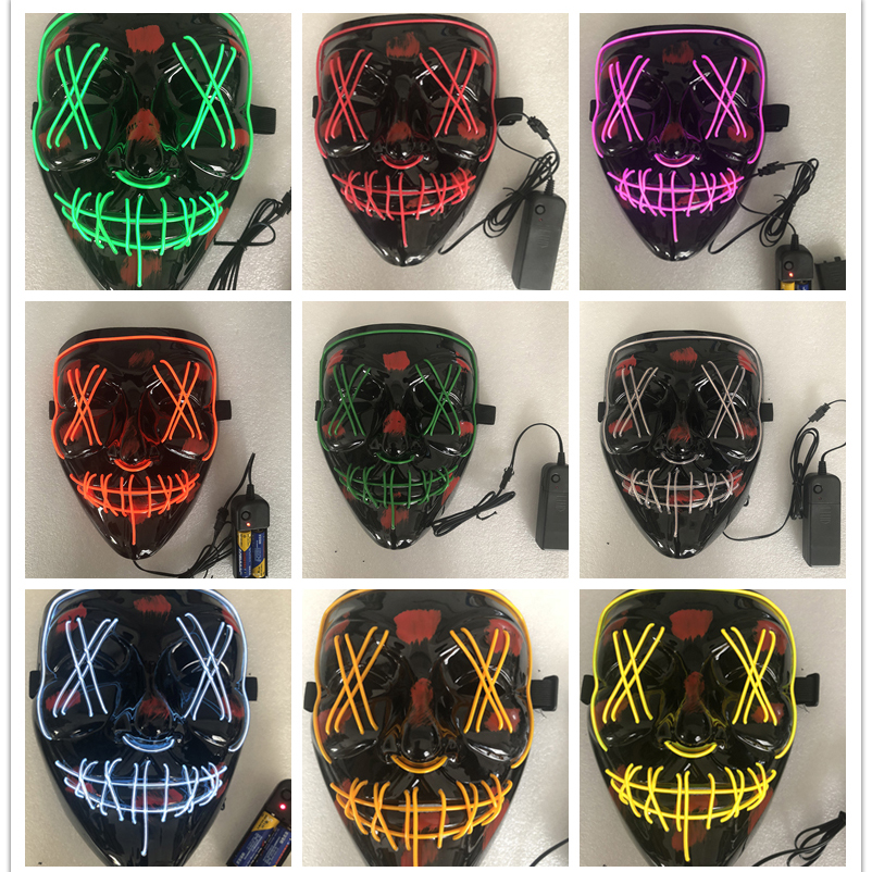 Halloween -masker met LED -verlichting Gadgets Fluorescent Licht Fancy Masks 10 Colors Cosplay Custom Party Dress Glow In Dark