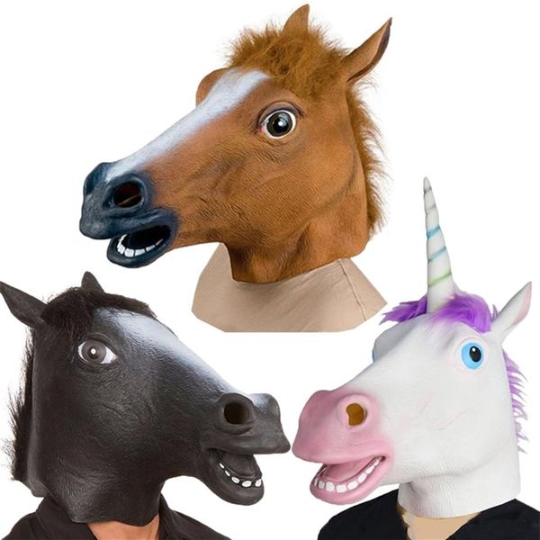Masques d'Halloween Tête de cheval en latex Cosplay Costume d'animal Ensemble Théâtre Prank Fou Accessoires de fête Ensemble de tête Masque de cheval Masques de cheval de chien 22175M