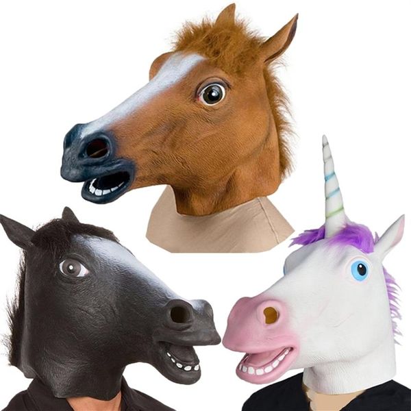 Halloween Masques Latex Tête De Cheval Cosplay Costume Animal Ensemble Théâtre Blague Fou Parti Props Tête Ensemble Cheval Masque Chien Cheval Masques 22256k