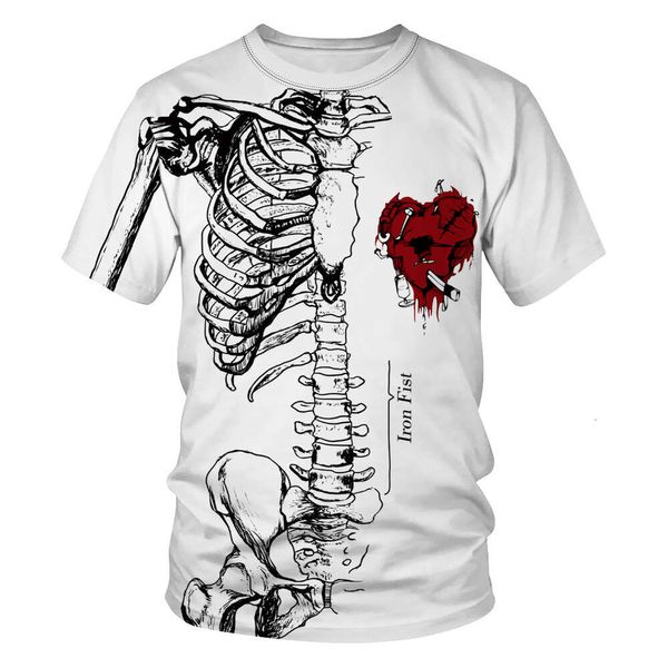 Camiseta holgada con cuello redondo y estampado Digital de calavera nueva con patrón de esqueleto corto para hombres y mujeres de Halloween