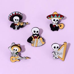 Halloween Mexicaanse Concert Emaille Pins Custom Accordeon Viool Harp Broches Revers Badges Gothic Artiesten Sieraden Cadeau voor Vrienden