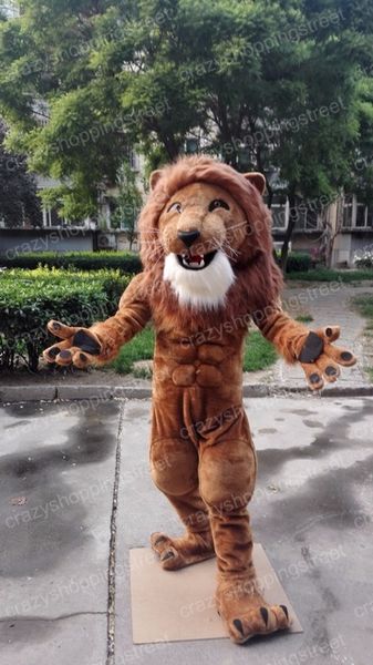 Costume de mascotte de lion fort musculaire d'Halloween, personnage de dessin animé du roi Lion, personnage de carnaval de Noël, Costumes fantaisie, tenue pour adulte