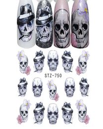 Halloween Nail Art Stickers Sexy Skull Bone Fall Water Transfer Stickers Nagels FOIL MANICURE Decoratio Tips Holiday Party Makeup1336006