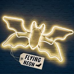 Enseigne au néon d'Halloween - FLAPPY The Flying Neon Bat Sign, décorations d'Halloween intérieures, décorations d'Halloween pour la maison, Halloween Animatronics,