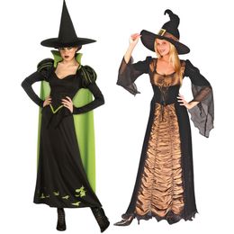 Halloween Nieuwe aankomst Dual Color Long Witch kostuum Cosplay Party Pase Performance Outfit AST386082