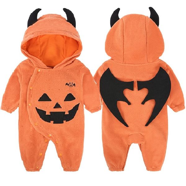 Halloween nouveau-né barboteuses polaire bébé garçons citrouille tenues pour bébé manteaux à capuche combinaison chauve-souris esprit costumes veste haut 210413