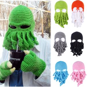 Gorro de pulpo para Halloween, Gorro con barba, gorros tejidos para cubrir la cara, pasamontañas de invierno para hombres y mujeres adultos