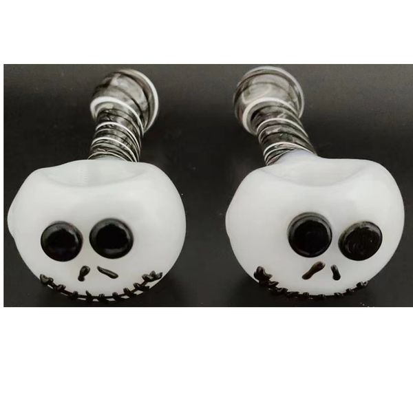 Quemador de aceite de Halloween, pipa de vidrio con calavera, pipa de vidrio para fumar, cuchara, quemador de aceite de vidrio, tubos de espesor, pipa de tabaco a rayas con forma de remolino