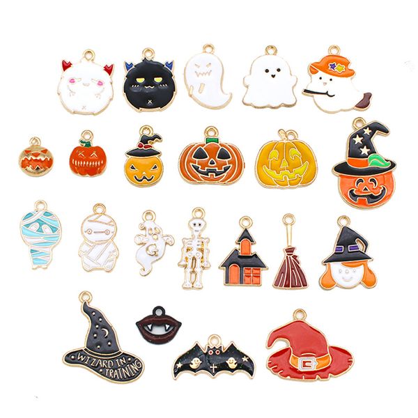 Halloween alliage dégoulinant d'huile Festive Party Supplies drôle pendentif Cheveux Bracelet Collier DIY Boucles D'oreilles accessoires avion citrouille