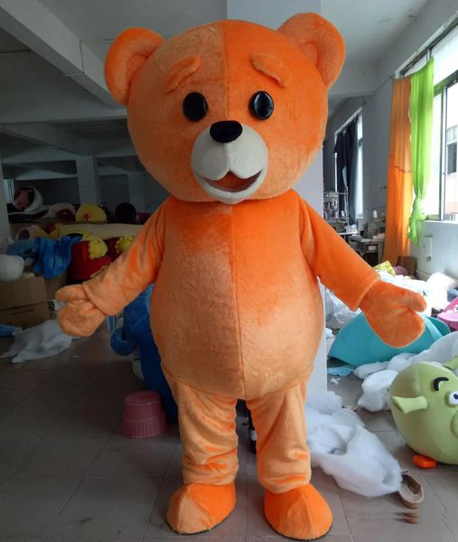 Disfraces de mascota de oso de peluche de color naranja de halloween Traje de personaje de dibujos animados Traje de fiesta de Navidad al aire libre Traje de tamaño adulto Ropa de publicidad promocional