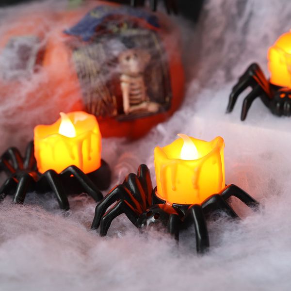 Velas de luz naranja de Halloween Luces LED con pilas Luces de calabazas de araña eléctricas pequeñas KDJK2307