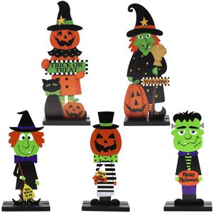 Halloween-ornamenten houten ambachten Desktop decoratieve pompoen man heks decoratie voor home decor feest levert JK2009XB