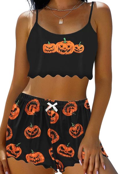 Ensembles de pyjama d'Halloween pour femmes : lingerie mignonne et sexy, pantalons pyjama et pyjama citrouille