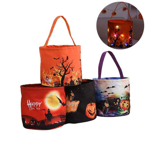 Bolsas de dulces para fiestas de Halloween, bolsas iluminadas para truco o trato, bolsa de mano reutilizable multiusos con luz brillante W0045