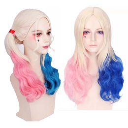 Halloween Party Curly Ponytails Cosplay Pink and Blue Wig for Women