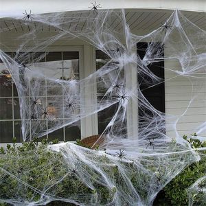 Décoration de fête d'Halloween Artificiel Spider Web Super Stretch Cobwebs avec de fausses araignées Scary Party Scene Decor