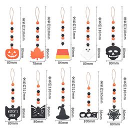 Decoración de fiesta de Halloween Decoración Cuentas de madera Guirnalda Calabaza Fantasma Cráneo Chip de madera Colgante para el hogar Adorno colgante rústico DH9855