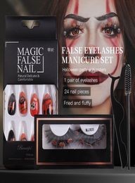 Halloween Party Eye Lashes Extension False Nails 24pcs sets nep Volledige cover Acryl Press op wimpers7280515