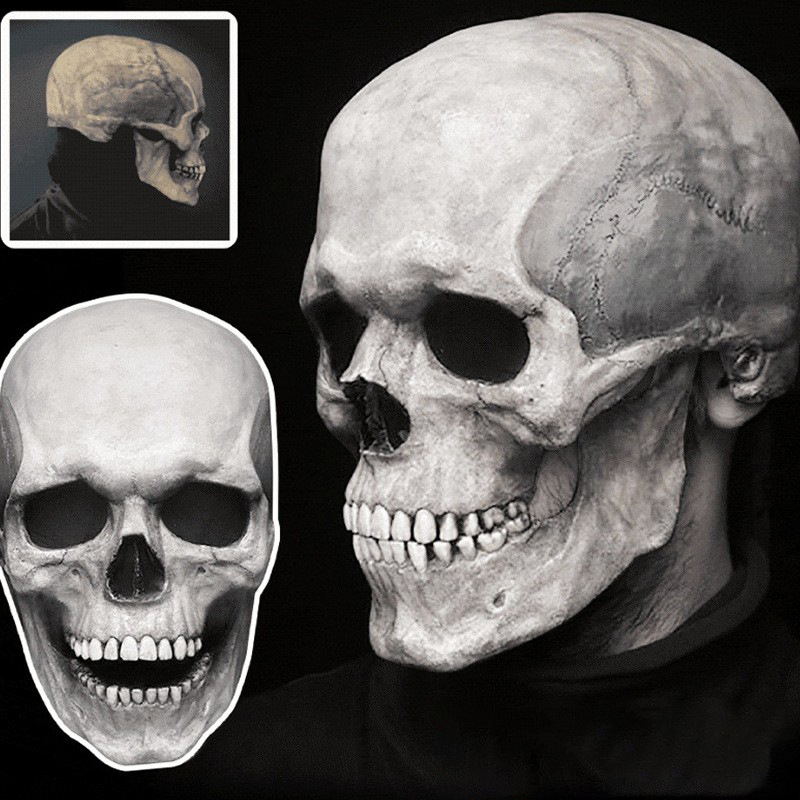 قناع رأس جمجمة كامل لحفلة الهالوين مع أقنعة تنكرية تنكرية من اللاتكس المنقولة ذات الفك المخيف للكبار