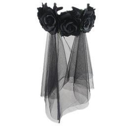 Halloween-partij hoofdband simulatie rose bloem zwart mesh carnaval hoofd gesp haaraccessoires gratis scheeps 200pcs