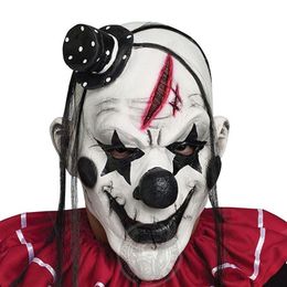 Masque de fête d'halloween, masque de Clown Horrible et effrayant pour hommes adultes, en Latex, cheveux blancs, Clown d'halloween, tueur maléfique, Demon253p