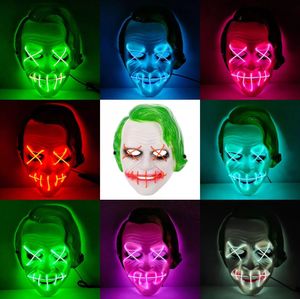 Masques de fête d'Halloween Cheveux verts Clown LED Masque de lumière froide Bar Glowing Joker Flack Perruque Masque FY9557