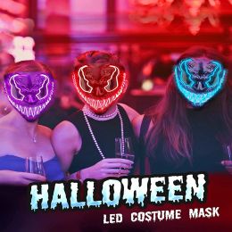 Masques de fête d'Halloween, masque lumineux à LED pour adultes et enfants, masques uniques au néon avec des yeux sombres et maléfiques