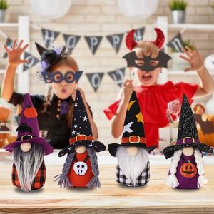 Halloween Party Supplies Cartoon Dolls Draag een hoed met het patroon van bat pompoensterren en maan feestelijke geschenk gnomes elf poppen huisdecor 4 7mg d3