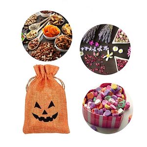 Sac de friandises pour fête d'halloween, sacs à bonbons en lin à cordon, motif citrouille, emballage de Biscuits, pochette à cadeaux pour fête d'anniversaire pour enfants