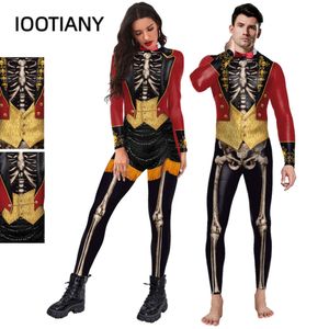 Costume de Cosplay squelette unisexe pour fête d'halloween, combinaisons imprimées en 3D Zentai, body élastique, Sexy, manches longues