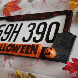 Halloween personnalisé Michael Myers cadre de plaque d'immatriculation en métal étanche en acier inoxydable citrouille voiture cintre décor