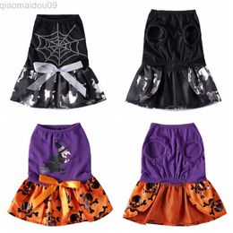 Halloween Pet Dog Rok Cosplay Dog Puppy Come Spider Web Ghost Print Pet Come Halloween Kerstkleding Fancy Dress L220810