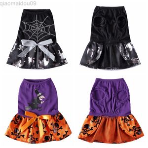 Halloween Pet Dog Skirt Cosplay Dog Puppy Come Spider Web Ghost Print Pet Come Halloween Xmas Clothes Fancy Dress L220810