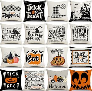 Halloween Taie d'oreiller 45 * 45cm Lin Citrouille Taie d'oreiller Trick or Treat Taie d'oreiller Décorations festives Housses de coussin carrées pour canapé canapé lit maison extérieur voiture