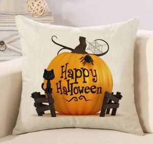 Taie d'oreiller carrée en lin, taie d'oreiller d'halloween, décoration de maison, Halloween, fête, dessin animé