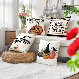 Housse de coussin Halloween 45,7 x 45,7 cm - Citrouilles fantômes - Taie d'oreiller en lin - Décoration d'intérieur et d'extérieur - Pour la décoration de la maison, du canapé