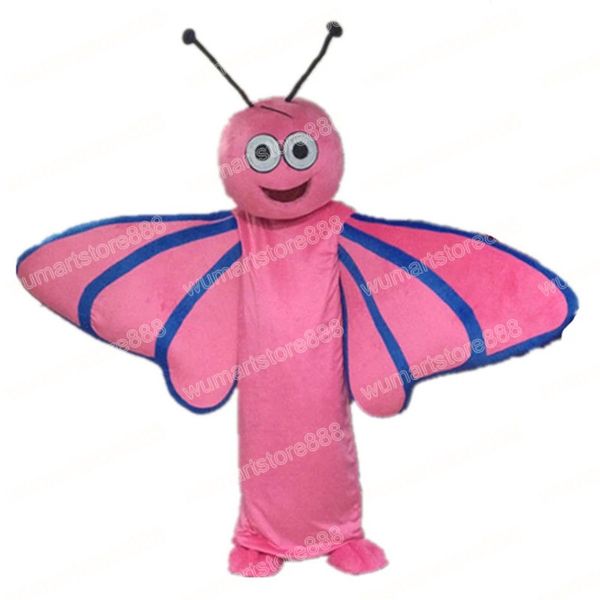 Disfraz de mascota de mariposa rosa de Halloween, personaje temático de dibujos animados, Festival de Carnaval, vestido de lujo, tamaño adulto, traje de fiesta al aire libre de Navidad