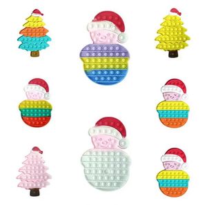 Christmas Fidget Toys Push Bubble Jouet de décompression sensorielle Bonhomme de neige Arbre de Noël pour l'autisme Besoins spéciaux Adhd Squishy Stress Reliever Kid Funny Anti-Stress