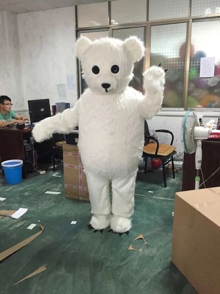 Costume de mascotte d'ours polaire d'Halloween de haute qualité personnaliser Cartoon White Plush Bears Anime personnage de thème Taille adulte Carnaval de Noël Déguisements
