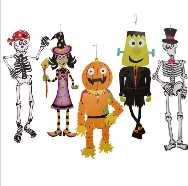 Halloween Accessoires Suspendus Papier Grim Décoration DIY Squelette Zombie Sorcière Décor Extérieur Halloween Décoration Partie Accessoires KKA2817